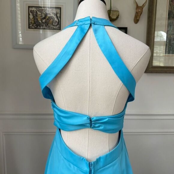 Vintage Y2K Masquerade Turquoise Blue Cinderella Gown Formal Dress 7 8 - Picture 3 of 12